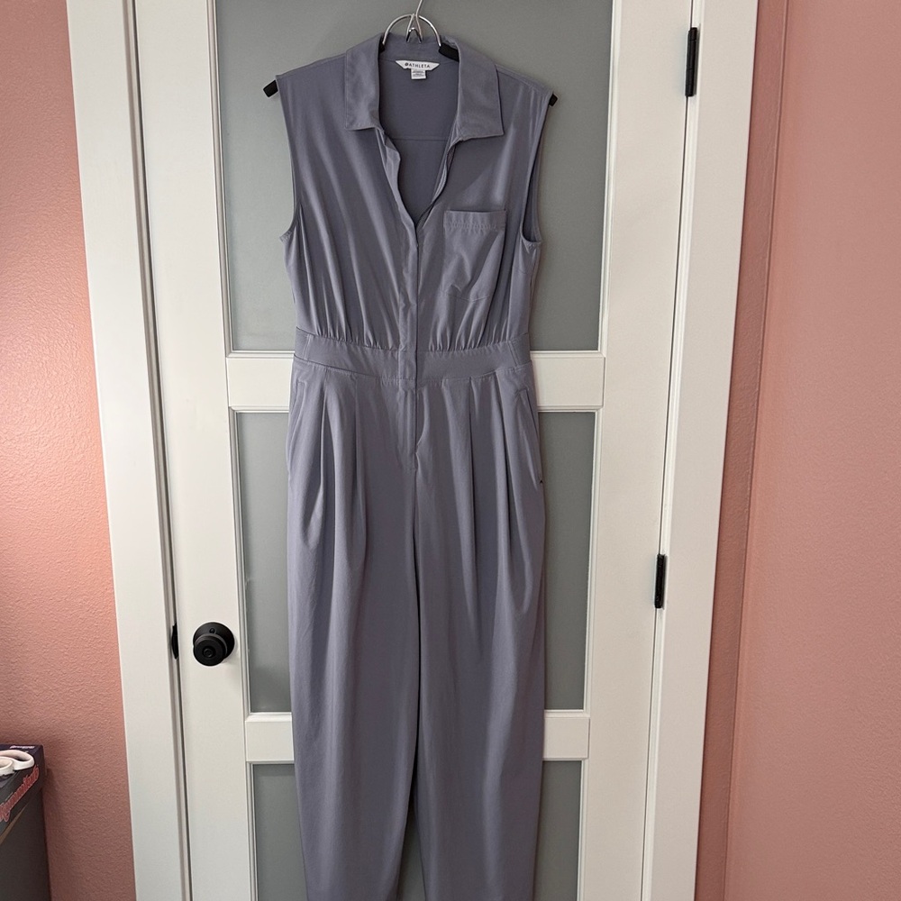 Athleta Sleeveless Collared Gray Jumpsuit